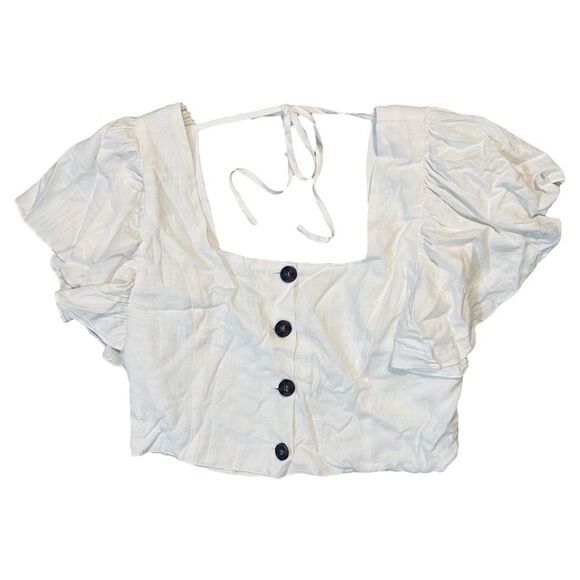 CHARLIE HOLIDAY NWT White Flutter Sleeve Open Back Bayview Top L - Picture 7 of 16